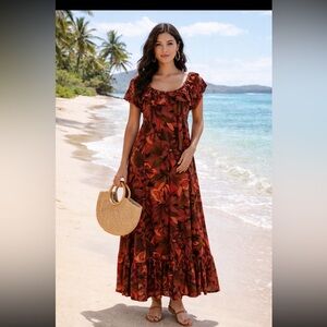 Hawaiian MUU MUU, Hilo Hattie’s Sz XL maxi floral off shoulder maxi dress